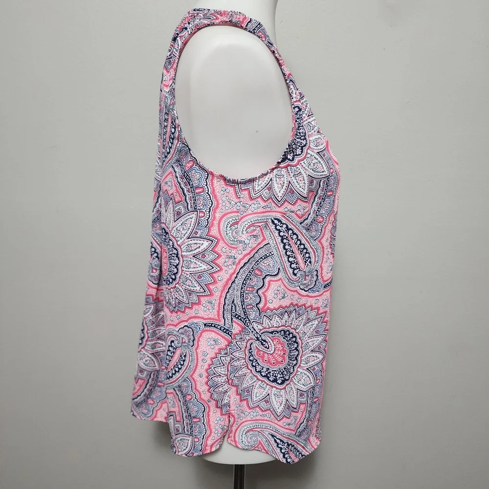 Talbots Pink & Blue Paisley Sleeveless Blouses Size MP - Picture 2 of 7